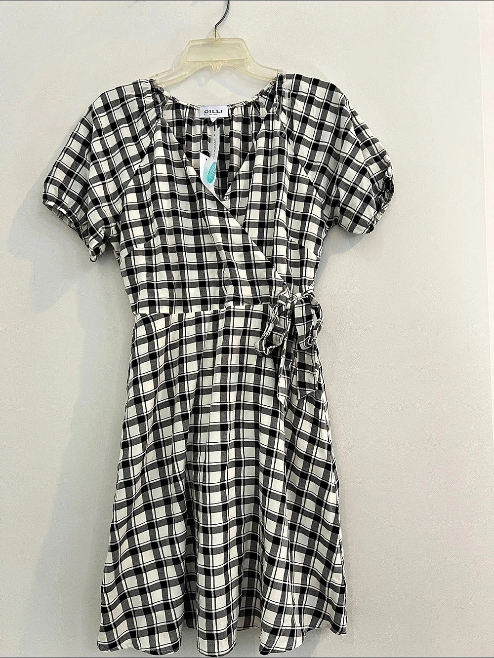 GILLI Plaid Midi Dress in Black & White Size Small NWT